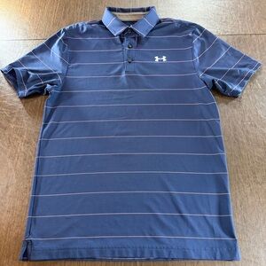 Under Armour Men's Navy Striped Polo Shirt Sz S Loose Fit with Heat Gear